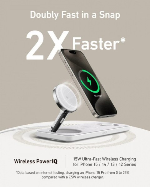 Ładowarka MagGo 3w1 Pad 15W Qi2 Biała Anker