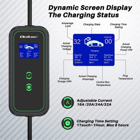 Mobilna ładowarka do samochodu elektrycznego EV z regulacją 2w1 Typ2 | 7kW | 230V | CEE 3 PIN | WiFi | LCD | Przenosna | Wallbo Qoltec Mobilna ładowarka do samochodu elektrycznego EV z regulacją 2w1 Typ2 | 7kW | 230V | CEE 3 PIN | WiFi | LCD | Przenosna | Wallbo Qoltec