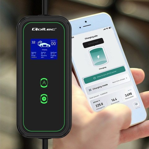 Mobilna ładowarka do samochodu elektrycznego EV z regulacją 2w1 Typ2 | 7kW | 230V | CEE 3 PIN | WiFi | LCD | Przenosna | Wallbo Qoltec Mobilna ładowarka do samochodu elektrycznego EV z regulacją 2w1 Typ2 | 7kW | 230V | CEE 3 PIN | WiFi | LCD | Przenosna | Wallbo Qoltec