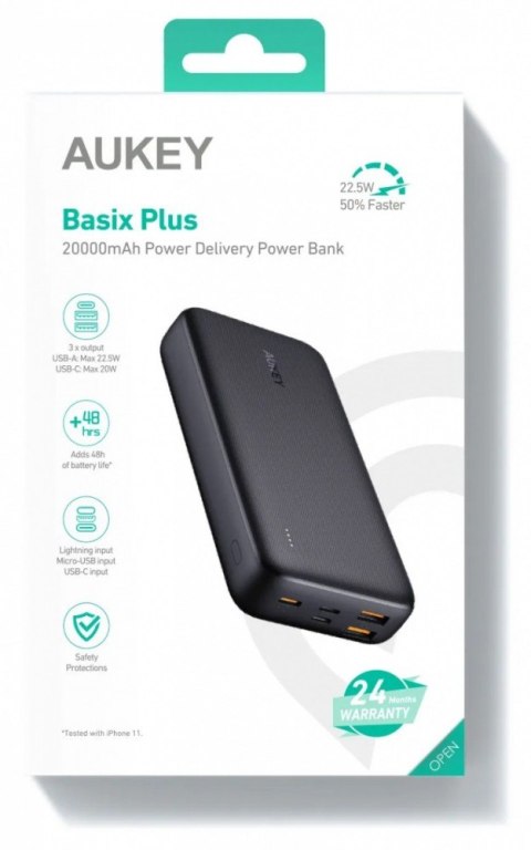 PB-N74S Power Bank 20000 mAh 5xUSB Quick Charge 3.0 Power Delivery 3.0 22.5W SCP LED kabel USB-C AUKEY