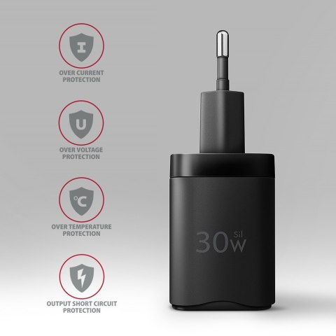 ACU-PD30 Ładowarka sieciowa PD 30W, 1x port USB-C, PD3.0/QC3.0/AFC/FCP/Apple Czarna AXAGON