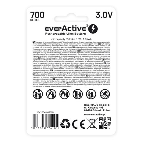 Akumulator 16340 3V Li-ion 700 mAh micro USB EverActive Akumulator 16340 3V Li-ion 700 mAh micro USB EverActive