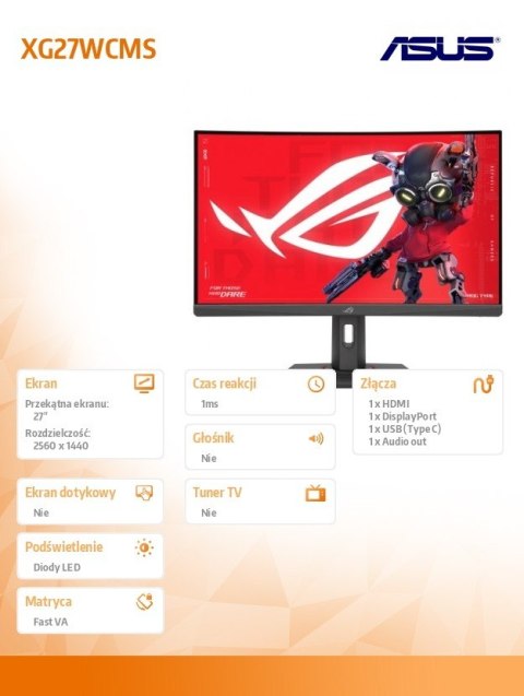 Monitor 27 cali XG27WCMS ROG FHD 280Hz HDMI Asus Monitor 27 cali XG27WCMS ROG FHD 280Hz HDMI Asus