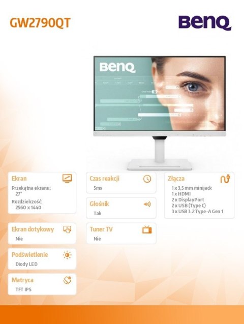 Monitor 27 cali GW2790QT 2K 5ms/IPS/HDMI/100Hz Benq Monitor 27 cali GW2790QT 2K 5ms/IPS/HDMI/100Hz Benq