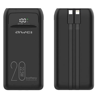 Powerbank 20000mAh P169K 22,5W USB-C+Lightning Kable / USB+USB-C AWEI