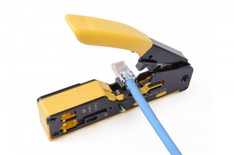 Zaciskarka do wtyków przelotowych RJ45 kat.5e/kat.6, RJ12, RJ11 z funkcją obcinania kabli oraz ściągania izolacji Digitus