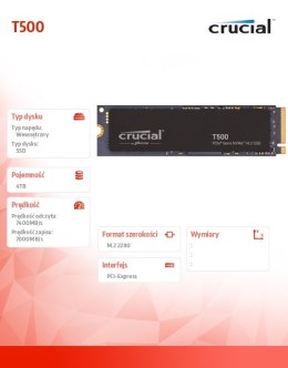 Dysk SSD T500 4TB M.2 NVMe 2280 PCIe 4.0 7000/6900 Crucial
