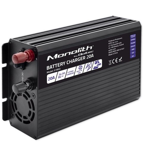 Inteligentna ładowarka Monolith do akumulatorów LiFePO4 AGM GEL SLA | 20A | 24V Qoltec Inteligentna ładowarka Monolith do akumulatorów LiFePO4 AGM GEL SLA | 20A | 24V Qoltec