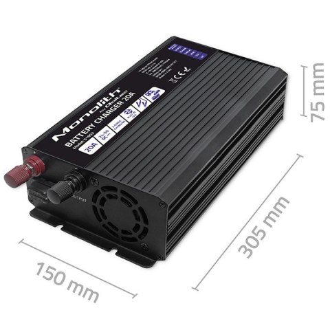 Inteligentna ładowarka Monolith do akumulatorów LiFePO4 AGM GEL SLA | 20A | 24V Qoltec Inteligentna ładowarka Monolith do akumulatorów LiFePO4 AGM GEL SLA | 20A | 24V Qoltec