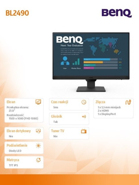 Monitor 23.8 cala BL2490 LED 4ms/1000:1/IPS/HDMI Benq Monitor 23.8 cala BL2490 LED 4ms/1000:1/IPS/HDMI Benq