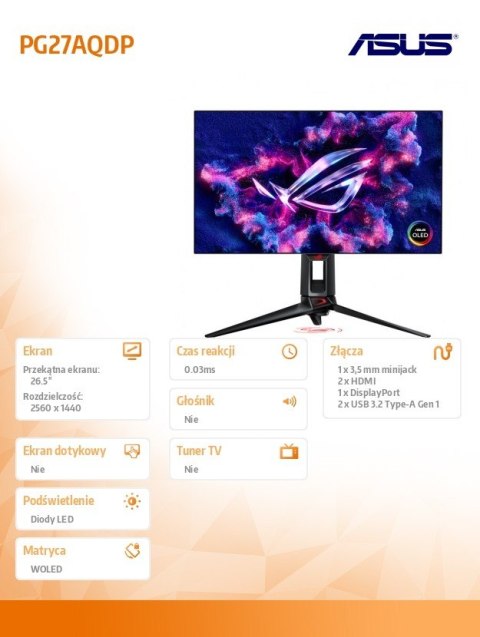 Monitor 27 cali PG27AQDP 2xHDMI+DP+USB Asus Monitor 27 cali PG27AQDP 2xHDMI+DP+USB Asus