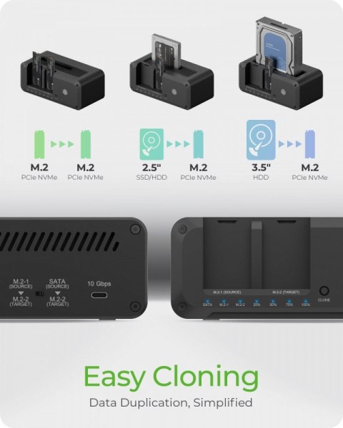 Stacja dokująca IB-2924MSCL-C31 Docking & CloneStation 1x 2,5"/3,5" do 1x M.2 NVMe & M.2 NVMe do M.2 NVMe IcyBox Stacja dokująca IB-2924MSCL-C31 Docking & CloneStation 1x 2,5"/3,5" do 1x M.2 NVMe & M.2 NVMe do M.2 NVMe IcyBox