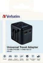 Adapter podróżny UTA-02 49544 180 krajów, ładowarka 20 W, QC 3.0. 1x USB-C, 1x USB-A Verbatim