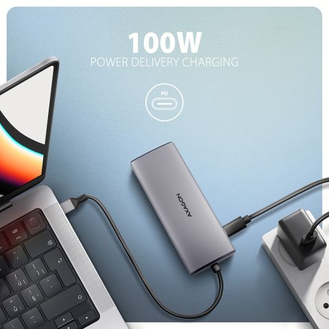 HMC-6G2L Wieloportovy hub USB 6in1, 10Gbps, 2xUSB-A, 1xUSB-C, HDMI 4K/60Hz, PD 100W, GLAN, 15cm USB-C kabel AXAGON