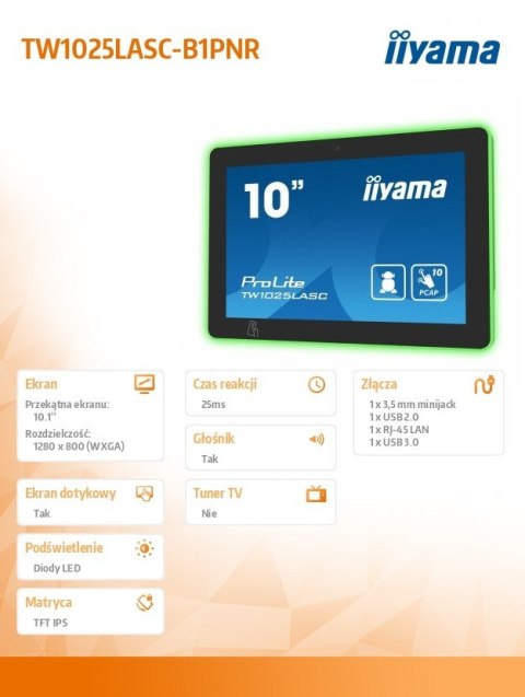Monitor 10 cali TW1025ALASC B1PNR,10 punktów dotykowych IPS WiFi IIYAMA
