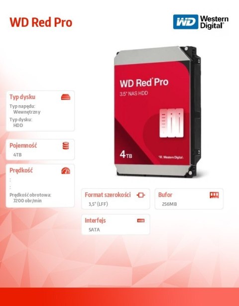 Dysk HDD Red Pro 4TB 3,5 SATA III WD4005FFBX Western Digital
