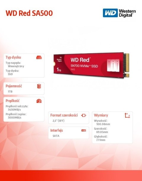 Dysk Red SSD 2 TB SN700 2280 NVMe M.2 PCIe Western Digital