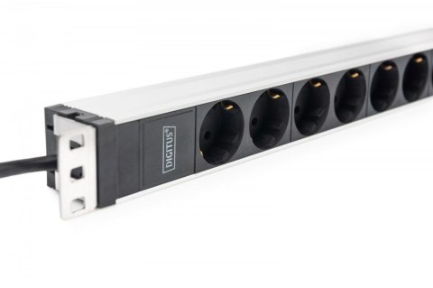 Listwa zasilająca PDU 19" Rack, 8x gniazdo ze stykami ochronnymi unischuko 16A/230V, 1x wtyczka IEC C20, 16A, przewód zasilający Digitus