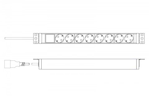 Listwa zasilająca PDU 19" Rack, 8x gniazdo ze stykami ochronnymi unischuko 16A/230V, 1x wtyczka IEC C20, 16A, przewód zasilający Digitus