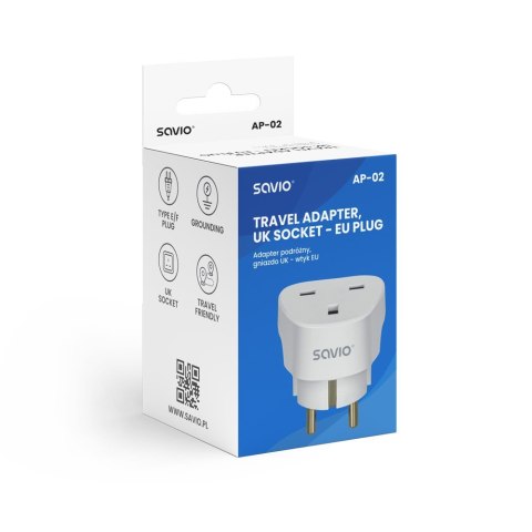 Adapter podróżny, gniazdo UK wtyk EU AP-02 Savio