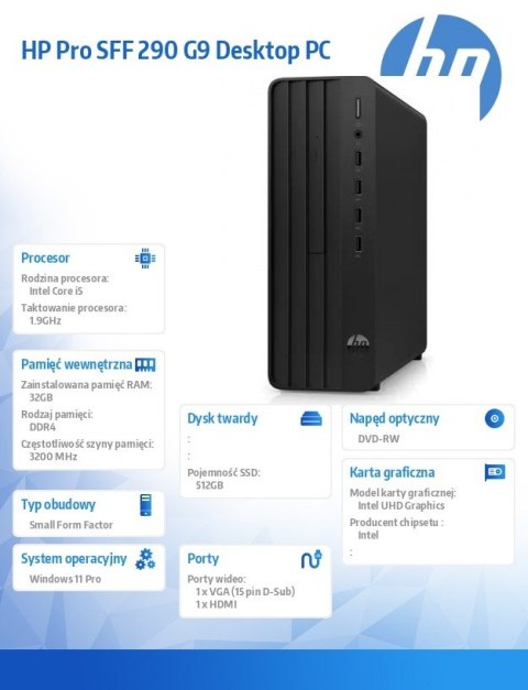 Komputer 290 Pro SFF G9 i5-14500 512GB/32GB/DVD/W11P A54Y7ET HP Inc.