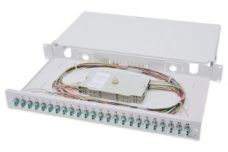 Przełącznica światłowodowa/panel krosowy z wyposażeniem 19 cali 1U, 24x LC duplex, OM3, zawiera pigtaile, adaptery, tacki, wysuw Digitus