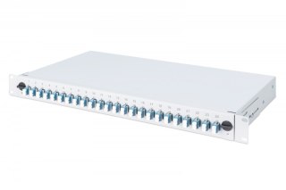 Przełącznica światłowodowa/panel krosowy z wyposażeniem 19 cali 1U, 24x LC duplex, OS2, zawiera pigtaile, adaptery, tacki, wysuw Digitus