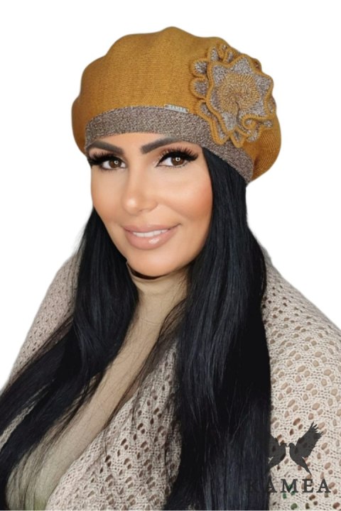 ELICIA beret damski kolor musztardowy - Kamea ELICIA beret damski kolor musztardowy - Kamea