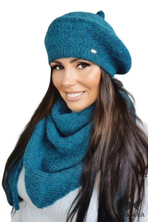 OFELIA zimowy beret damski kolor turkusowy - Kamea OFELIA zimowy beret damski kolor turkusowy - Kamea