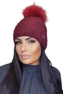 SHAKTI-natural pompon czapka damska kolor bordowy - Kamea