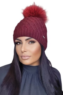 SHAKTI-natural pompon czapka damska kolor bordowy - Kamea