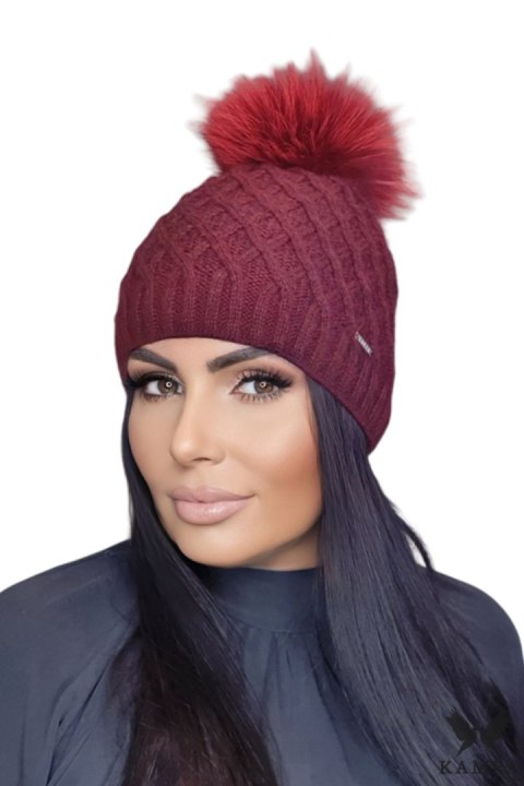SHAKTI-natural pompon czapka damska kolor bordowy - Kamea SHAKTI-natural pompon czapka damska kolor bordowy - Kamea