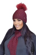 SHAKTI-natural pompon czapka damska kolor bordowy - Kamea