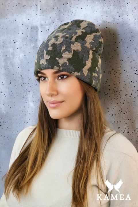 VENTURA zimowa czapka moro beanie kolor grafitowy - Kamea VENTURA zimowa czapka moro beanie kolor grafitowy - Kamea