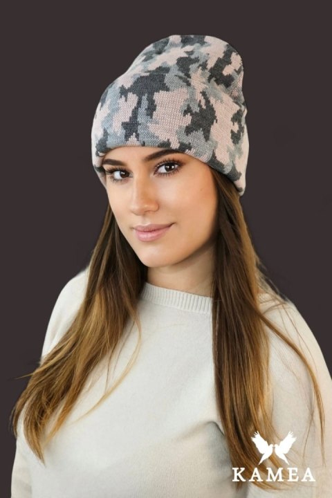 VENTURA zimowa czapka moro beanie kolor różowy - Kamea VENTURA zimowa czapka moro beanie kolor różowy - Kamea