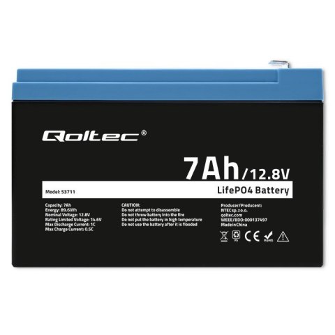 Akumulator LiFePO4 Litowo-Żelazowo-Fosforanowy | 12.8V | 7Ah | 89.6Wh | BMS Qoltec