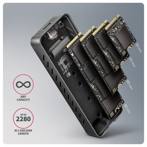 EEM2-20G Obudowa zewnętrzna aluminiowa USB-C 3.2 Gen 2 M.2 NVMe SSD 20Gbps AXAGON