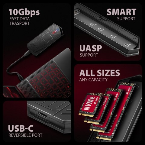 EEM2-GAM Obudowa zewnętrzna aluminiowa USB-C 3.2 Gen 2 M.2 NVMe/SATA SSD Gaming AXAGON