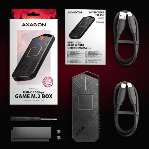 EEM2-GAM Obudowa zewnętrzna aluminiowa USB-C 3.2 Gen 2 M.2 NVMe/SATA SSD Gaming AXAGON