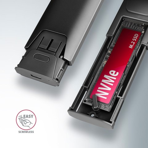 EEM2-GTS2 Obudowa zewnętrzna aluminiowa bezśrubowa USB-C 3.2 Gen 2 M.2 NVMe & SATA SSD + USB-A - USB-C redukcja AXAGON