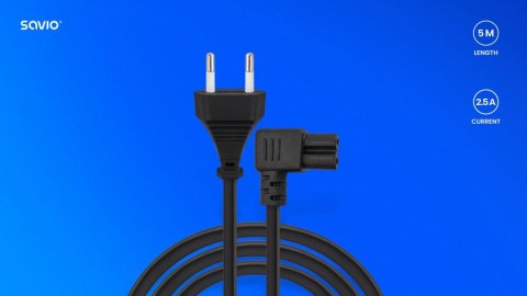 Kabel zasilający 2pin, C7 kątowy 5m, CL-186 Savio