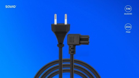Kabel zasilający 2pin, C7 kątowy 5m, CL-186 Savio