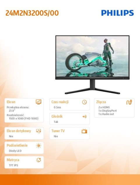 Monitor 24M2N3200S IPS 23.8 cala 180Hz HDMIx2 DP Głośniki Philips Monitor 24M2N3200S IPS 23.8 cala 180Hz HDMIx2 DP Głośniki Philips