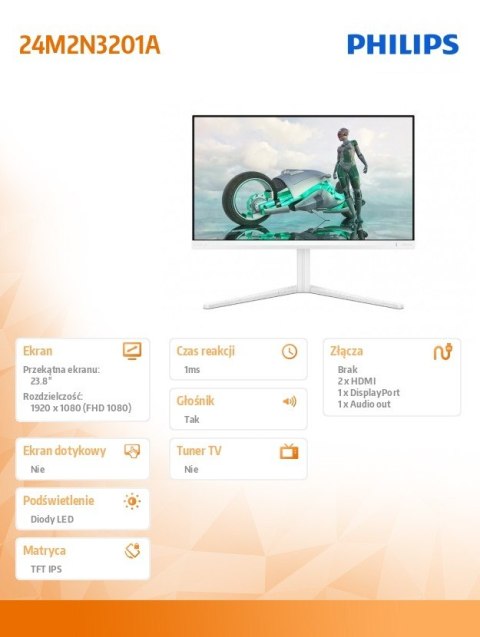 Monitor 24M2N3201A IPS 23.8 cala 180Hz HDMIx2 DP Pivot Głośniki Philips Monitor 24M2N3201A IPS 23.8 cala 180Hz HDMIx2 DP Pivot Głośniki Philips