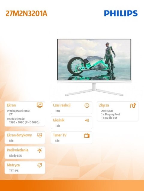Monitor 27M2N3201A 27 cali IPS 180Hz HDMIx2 DP Pivot Głośniki Philips Monitor 27M2N3201A 27 cali IPS 180Hz HDMIx2 DP Pivot Głośniki Philips