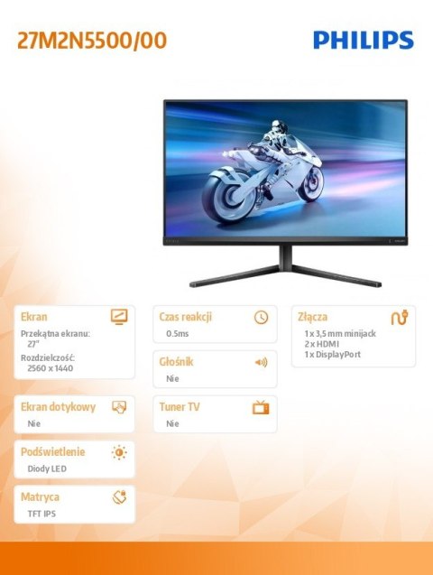 Monitor 27M2N5500 27 cali IPS 180Hz HDMIx2 DP Pivot Philips Monitor 27M2N5500 27 cali IPS 180Hz HDMIx2 DP Pivot Philips