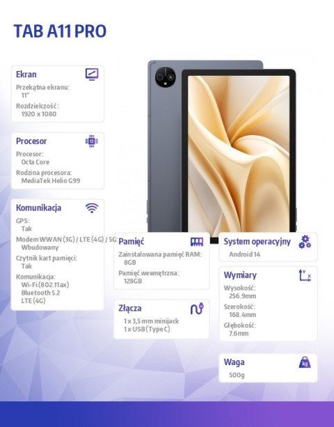 Tablet Tab A11 Pro 4G 11" 8/128GB Space Grey z ładowarką