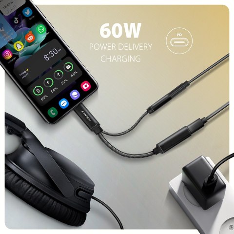 ADA-HCPD Zewnętrzna karta dźwiękowa USB-C 32bit DAC 3.5mm (F) złącze, 384kHz + PD 60W AXAGON