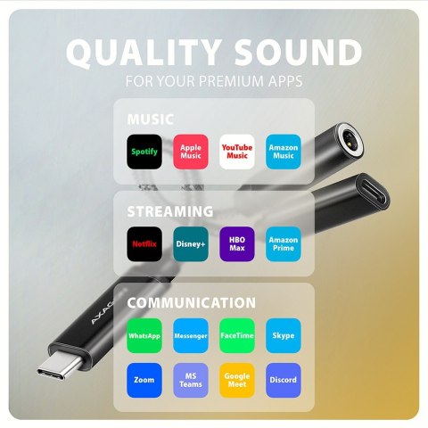 ADA-HCPD Zewnętrzna karta dźwiękowa USB-C 32bit DAC 3.5mm (F) złącze, 384kHz + PD 60W AXAGON