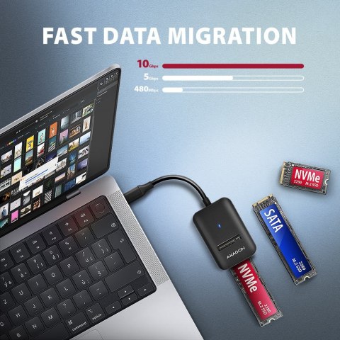ADM2-CM Adapter USB3.2 Gen 2 M.2 NVMe/SATA SSD 10cm USB-C cable AXAGON